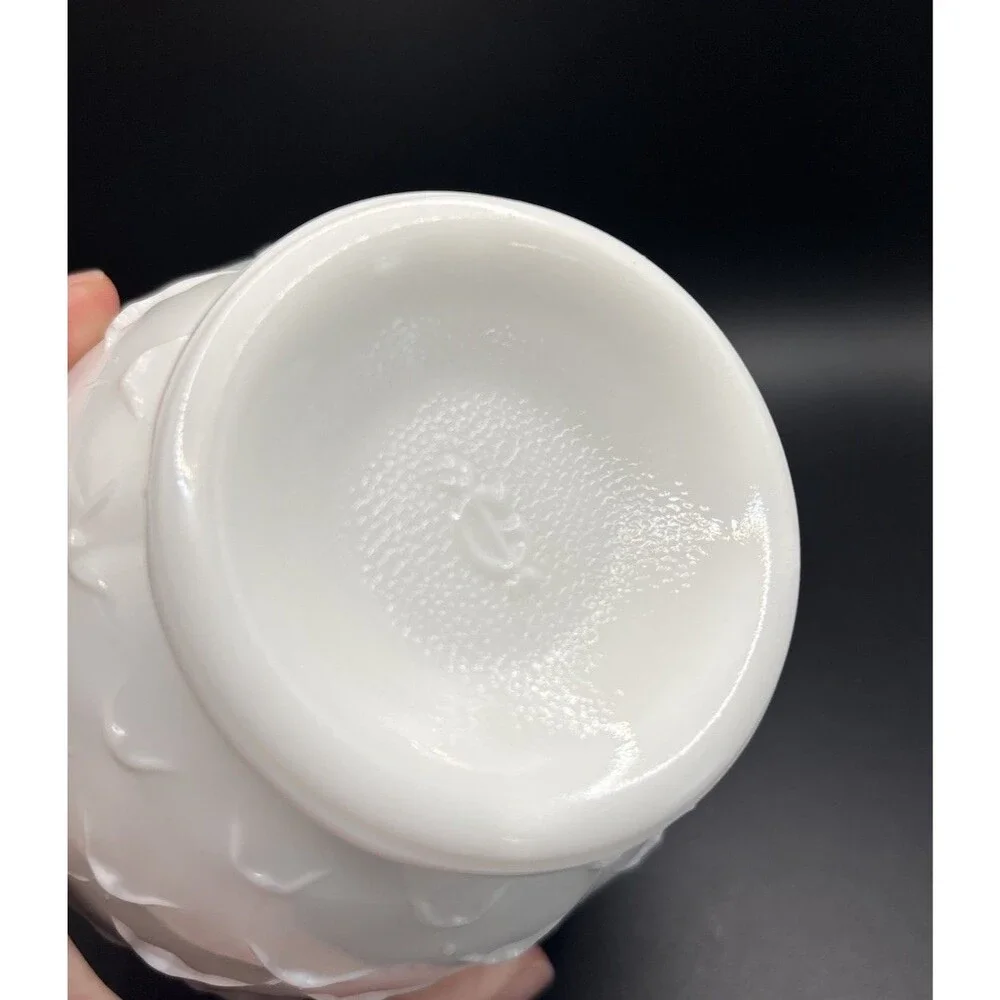 Vintage Imperial Milk Glass Crimped Cupped Vase 5”